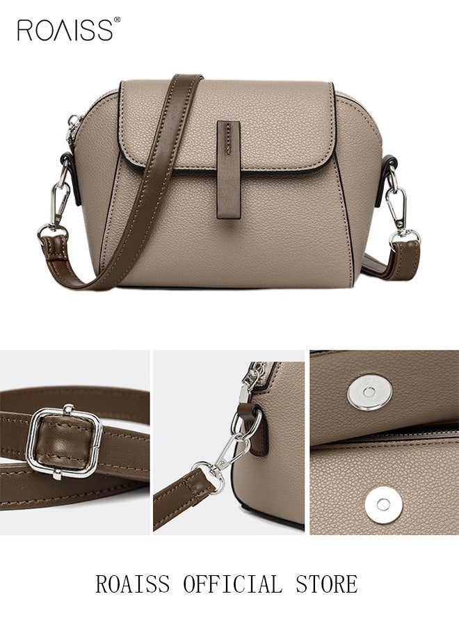 Women's New Fashion Bags Soft Leather Simple Classic Crossbody Bag Double Layer Compartment Magnetic Closure Handbag Shell Bag