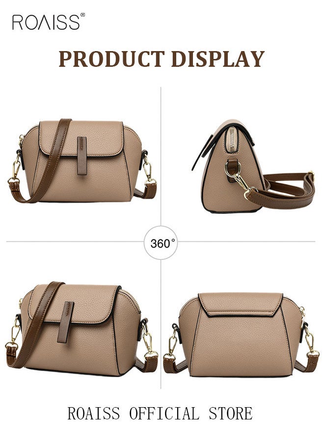 roaiss - Women's New Fashion Bags Soft Leather Simple Classic Crossbody Bag Double Layer Compartment Magnetic Closure Handbag Shell Bag - Image 1