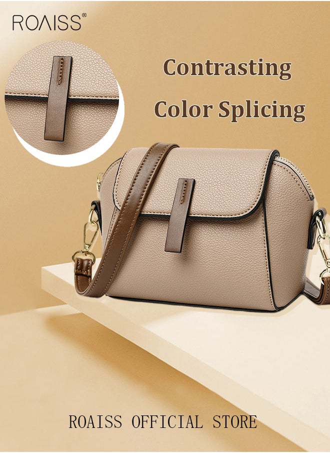 roaiss - Women's New Fashion Bags Soft Leather Simple Classic Crossbody Bag Double Layer Compartment Magnetic Closure Handbag Shell Bag - Image 1
