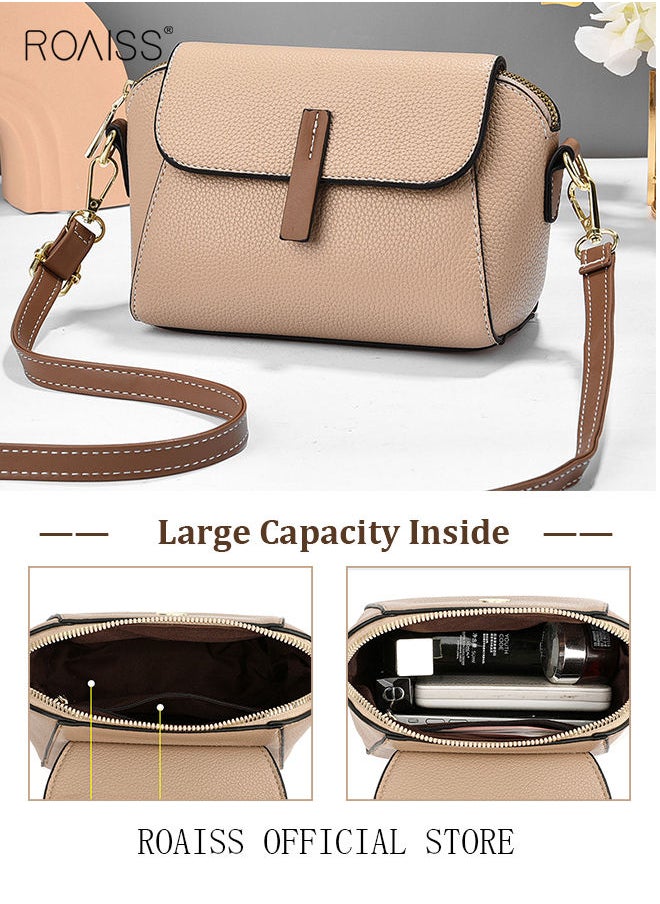 roaiss - Women's New Fashion Bags Soft Leather Simple Classic Crossbody Bag Double Layer Compartment Magnetic Closure Handbag Shell Bag - Image 1