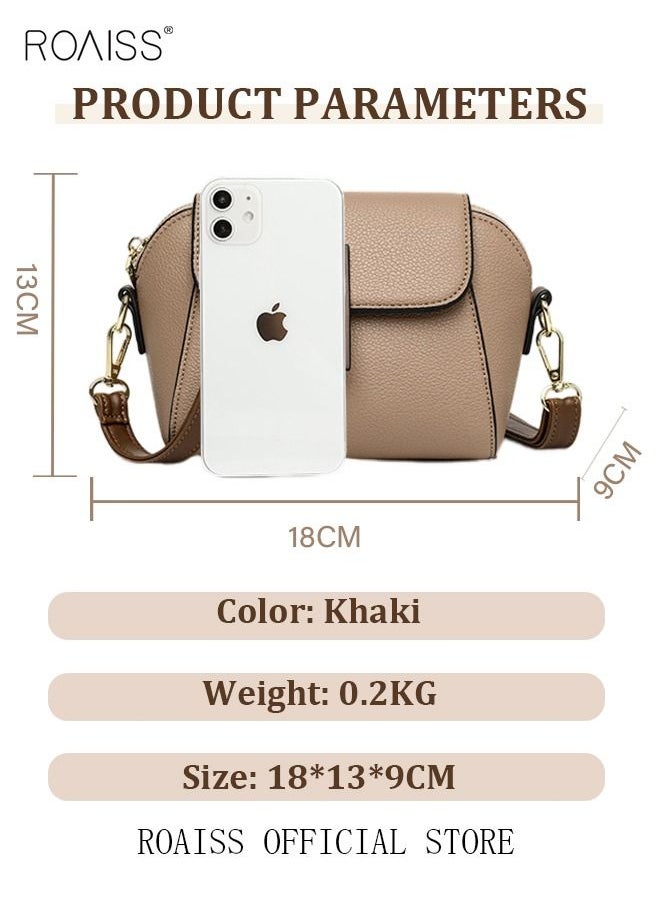 roaiss - Women's New Fashion Bags Soft Leather Simple Classic Crossbody Bag Double Layer Compartment Magnetic Closure Handbag Shell Bag - Image 1
