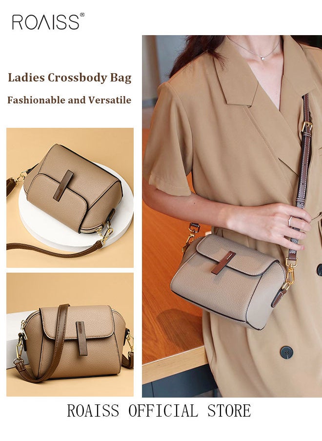 roaiss - Women's New Fashion Bags Soft Leather Simple Classic Crossbody Bag Double Layer Compartment Magnetic Closure Handbag Shell Bag - Image 1
