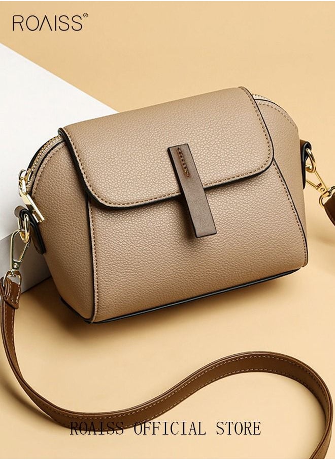 roaiss - Women's New Fashion Bags Soft Leather Simple Classic Crossbody Bag Double Layer Compartment Magnetic Closure Handbag Shell Bag - Image 1