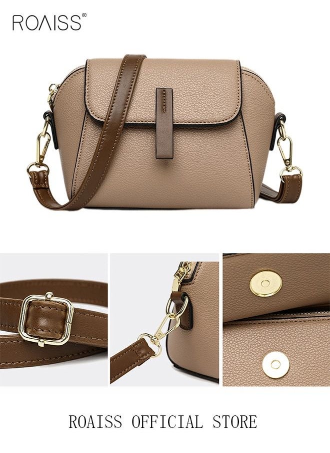 roaiss - Women's New Fashion Bags Soft Leather Simple Classic Crossbody Bag Double Layer Compartment Magnetic Closure Handbag Shell Bag - Image 1