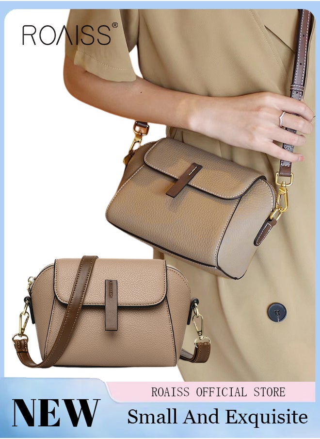 roaiss - Women's New Fashion Bags Soft Leather Simple Classic Crossbody Bag Double Layer Compartment Magnetic Closure Handbag Shell Bag - Image 1