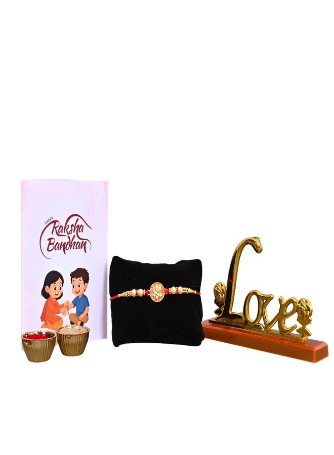 Poorak Religious Assorted Set – Includes 1 Rakhi, Love Showpiece, Roli Chawal & Greeting Card - Image 1