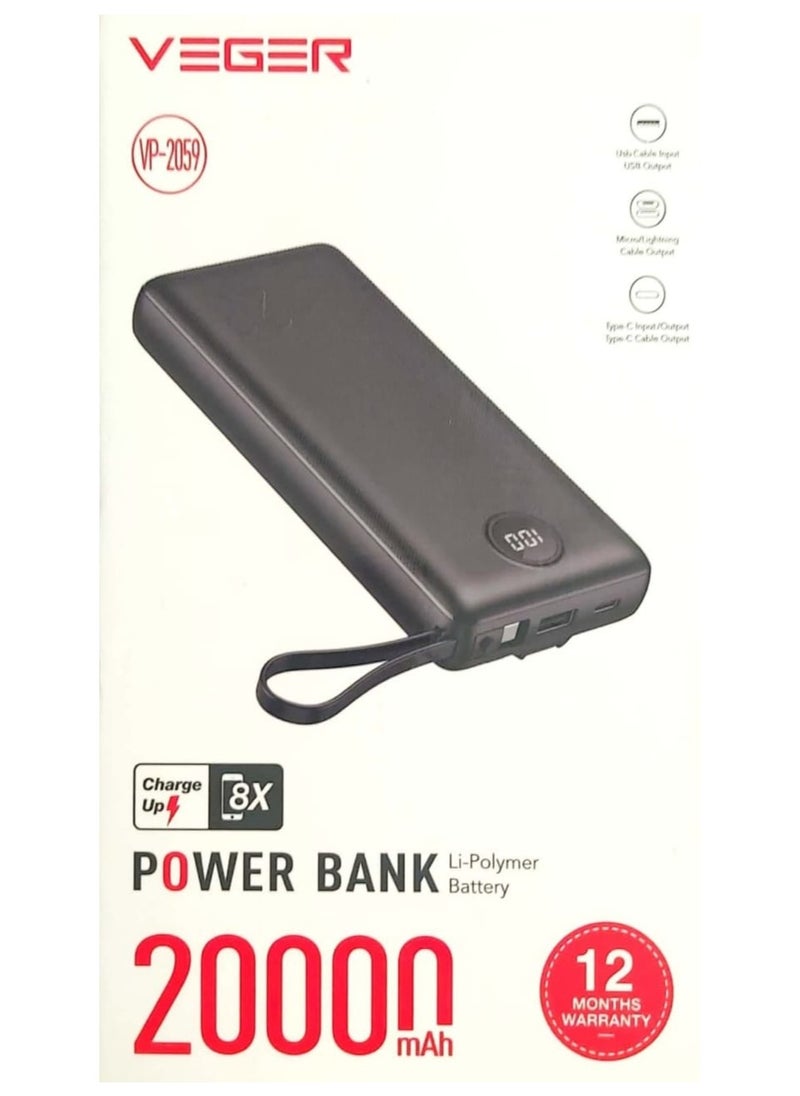 VEGER VEGER Portable Charger with Built in Cables 20000mAh LED Display Li-Polymer with Built-in 4 Cables VP-2059  - Image 5