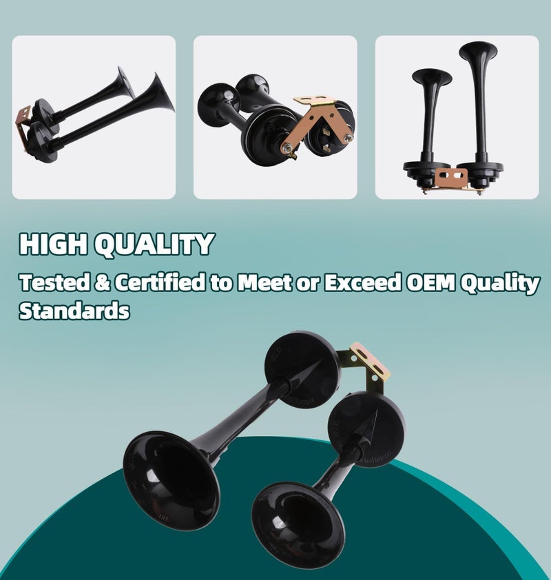 MITZONE Truck Horn Kit,12V Trucks Horn Loud Electric Horn for Car Truck SUV Motorcycle Boat Black 115db horn with wire harness Bracket
