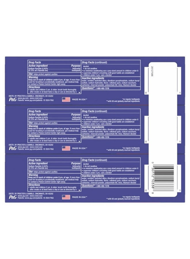 كرست معجون أسنان كريست ثري دي وايت المتطور لتبييض الأسنان بالفحم مع الفلورايد، 3.3 أونصة، عبوة من 3 قطع - Image 3