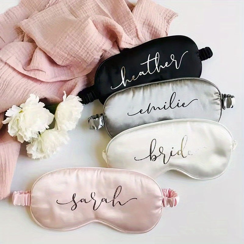 Personalized Satin Sleep Mask for Bachelorette Bridal Party Custom Name Heather Emilie Sarah in Elegant White with Golden Text Soft Polyester Eye Cover Bridesmaid Bridal Shower Gift - Image 1