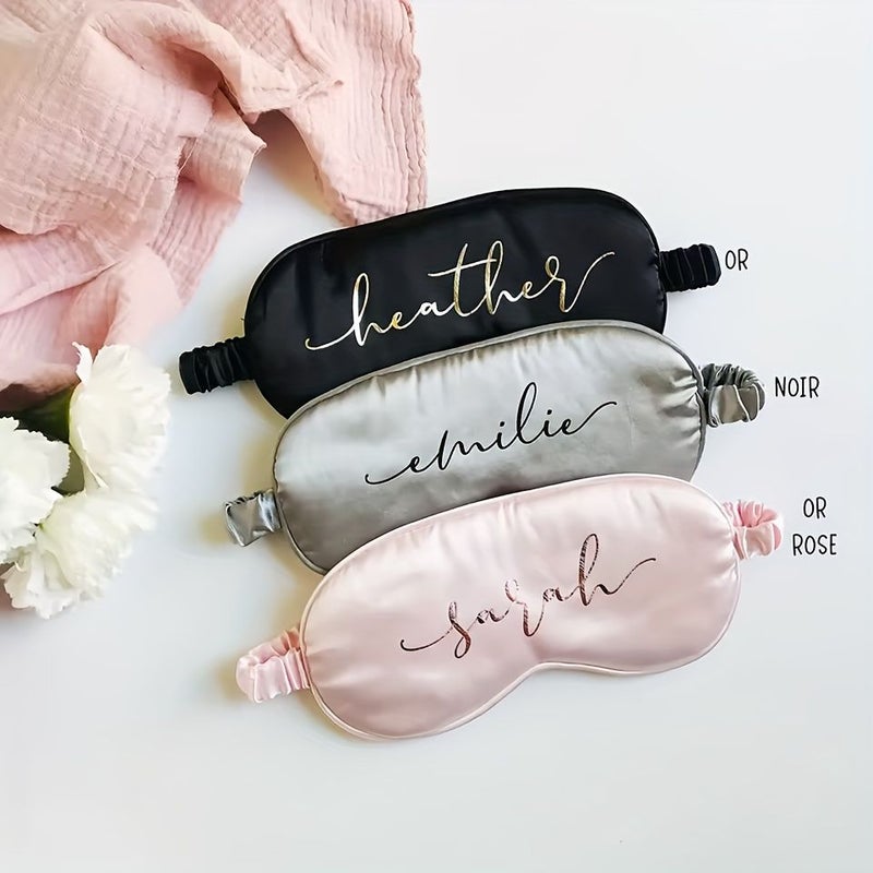 Personalized Satin Sleep Mask for Bachelorette Bridal Party Custom Name Heather Emilie Sarah in Elegant White with Golden Text Soft Polyester Eye Cover Bridesmaid Bridal Shower Gift - Image 3