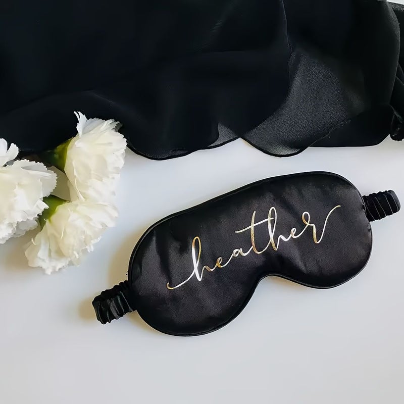 Personalized Satin Sleep Mask for Bachelorette Bridal Party Custom Name Heather Emilie Sarah in Elegant White with Golden Text Soft Polyester Eye Cover Bridesmaid Bridal Shower Gift - Image 4