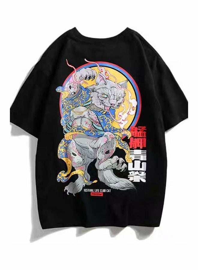 NIBEMINENT Cartoon Printed T-Shirt Black/Yellow/Grey  - Image 1