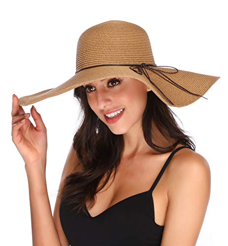 Lanzom Womens Wide Brim Straw Hat Big Floppy Foldable Roll up Cap Beach Sun Hat UPF 50+(String-Khaki) - Image 4