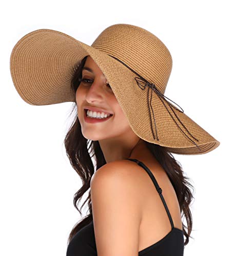 Lanzom Womens Wide Brim Straw Hat Big Floppy Foldable Roll up Cap Beach Sun Hat UPF 50+(String-Khaki) - Image 2