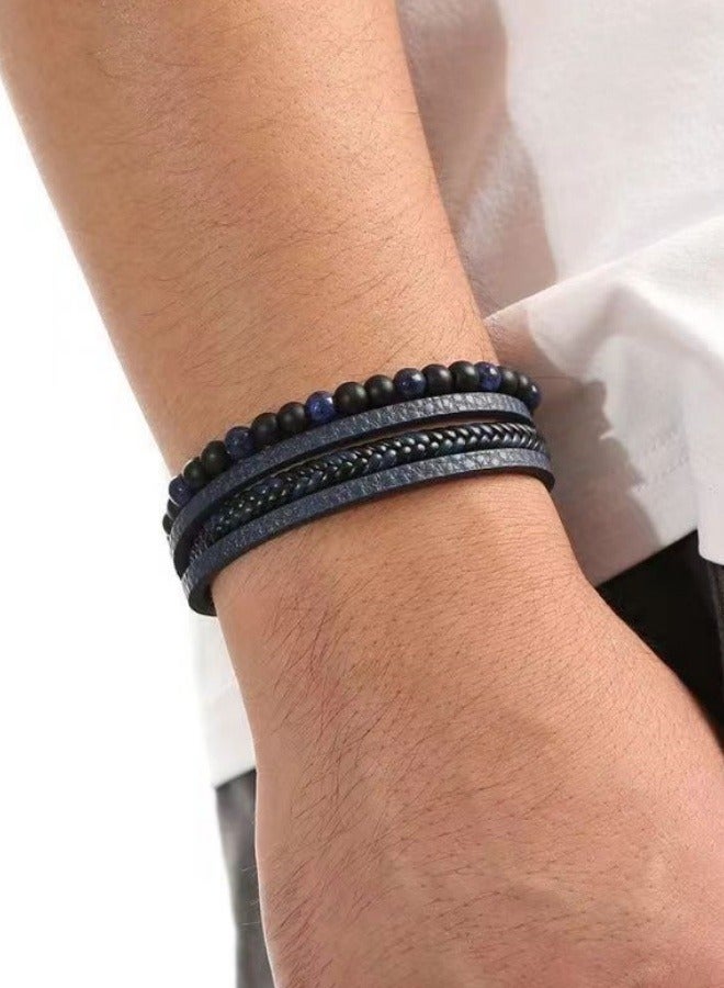 حجر طبيعيّ متعدد الطبقات جلد سوار أزرق - Image 2