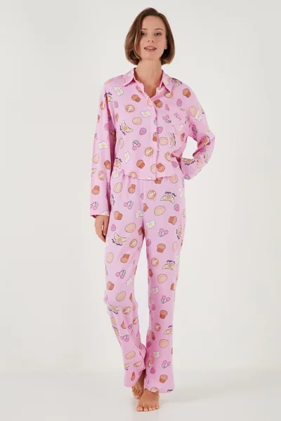 Lela Patterned Comfortable Cut Wide Leg Summer Pajama Set Women's Pajama Set 6110014