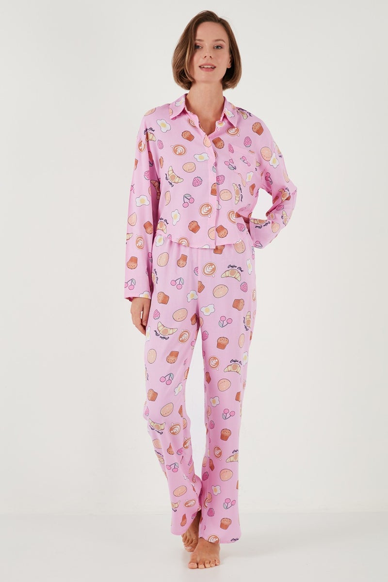 Lela Patterned Comfortable Cut Wide Leg Summer Pajama Set Women's Pajama Set 6110014  - Image 1