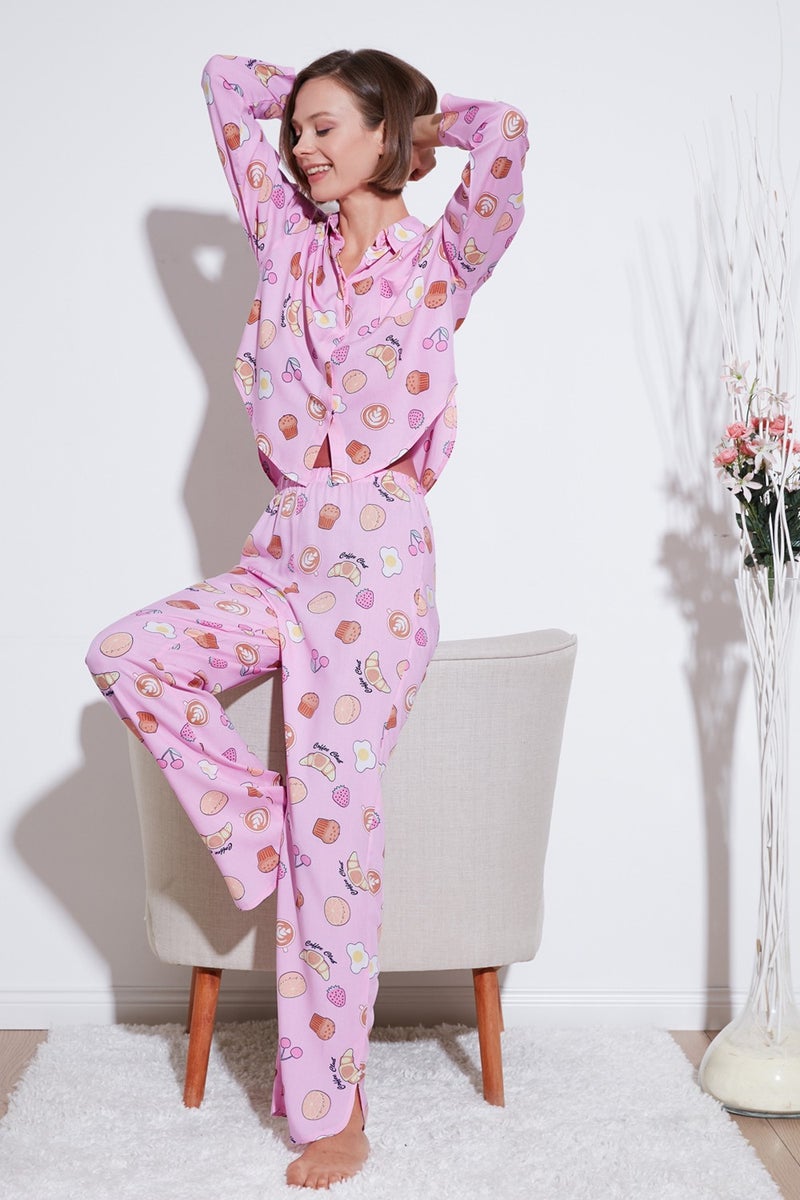 Lela Patterned Comfortable Cut Wide Leg Summer Pajama Set Women's Pajama Set 6110014  - Image 2