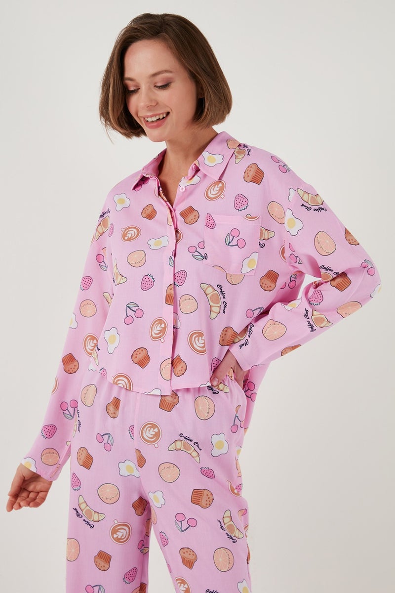 Lela Patterned Comfortable Cut Wide Leg Summer Pajama Set Women's Pajama Set 6110014  - Image 3
