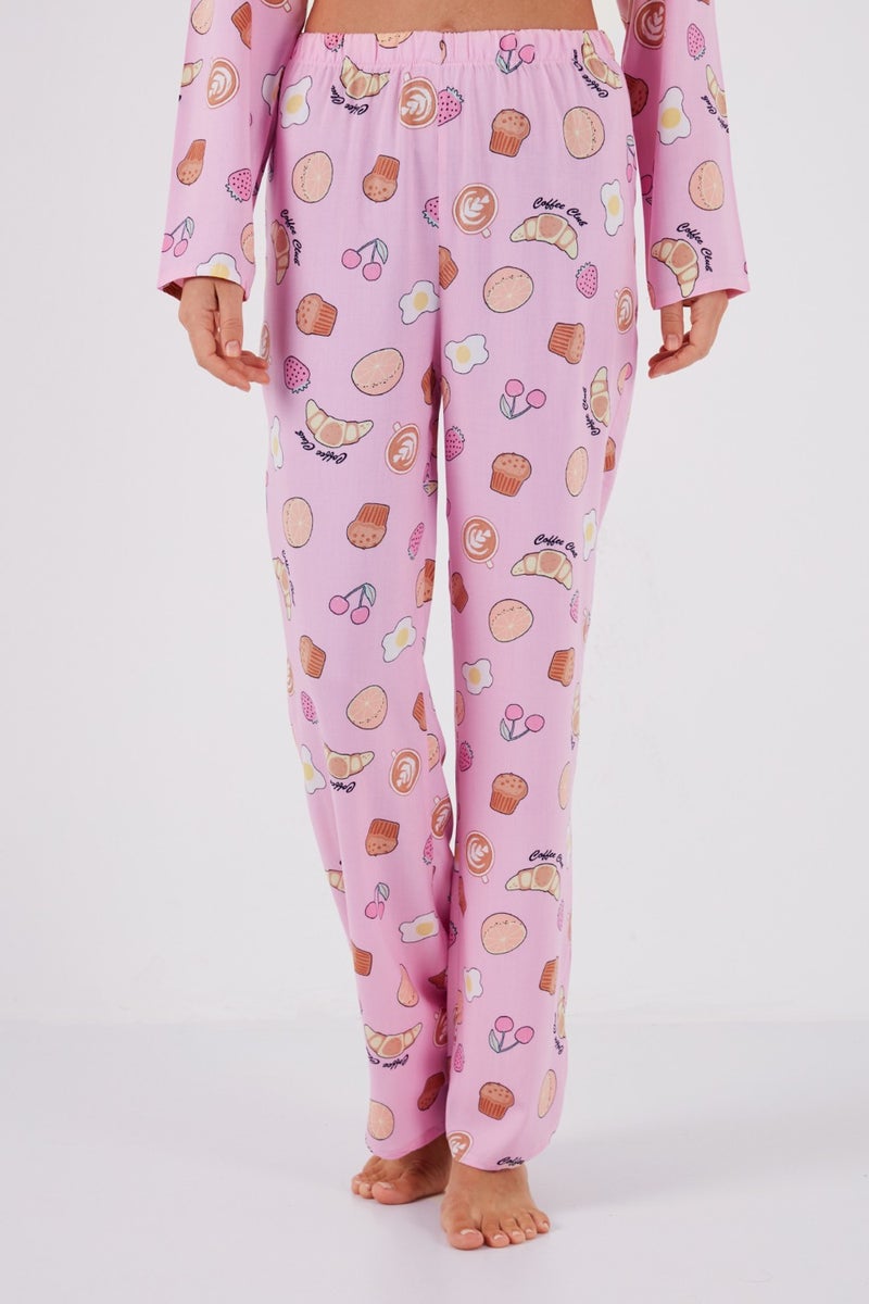 Lela Patterned Comfortable Cut Wide Leg Summer Pajama Set Women's Pajama Set 6110014  - Image 4
