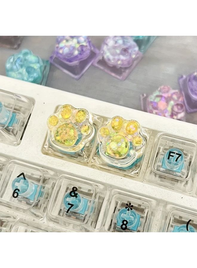 Orange Crushed Ice Cat Paw Keycaps 2PCS Transparent OEM Glittery Iridescent ABS Mechanical Keyboard - Image 4