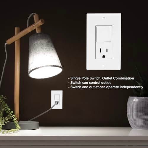Maxxima Combination Rocker Light Switch and Outlet - Single Pole White Decor Combo Style Receptacle, Wall Plates Included, UL Listed, 15A / 120V AC - 2 Pack - Image 4