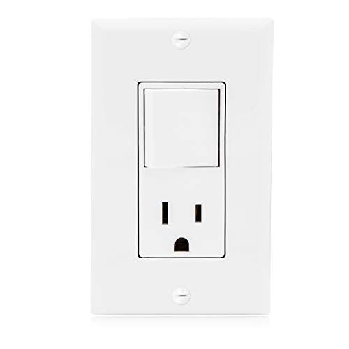 Maxxima Combination Rocker Light Switch and Outlet - Single Pole White Decor Combo Style Receptacle, Wall Plates Included, UL Listed, 15A / 120V AC - 2 Pack - Image 2