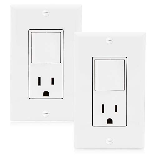 Maxxima Combination Rocker Light Switch and Outlet - Single Pole White Decor Combo Style Receptacle, Wall Plates Included, UL Listed, 15A / 120V AC - 2 Pack - Image 1