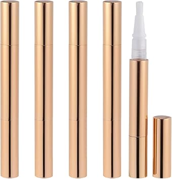 Lurrose 5pcs 3ml Empty Nail Oil Twist Pen Bright Gold Nail Polish Pens Disposable Cosmetic Container Lip Gloss Brush Eyelash Growth Liquid Tube for Women Girls - Image 1