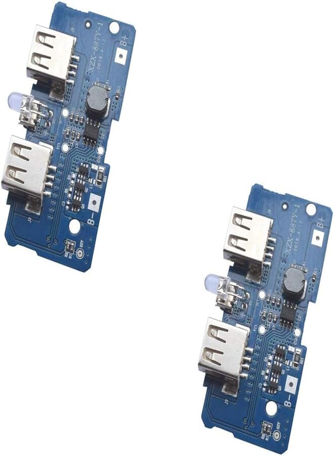 KOOBOOK KOOBOOK 2Pcs 3.7V Turn 5V 2A Boost Step Up Module Dual USB Charging Circuit Board PCB Board 4-Level LED Light Display for 18650 Lithium Battery Mobile Power Bank DIY