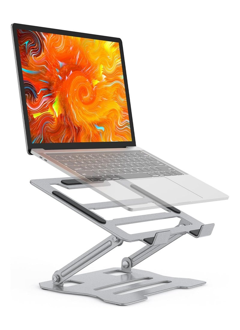 Generic Adjustable Aluminum Laptop Stand – Ergonomic Foldable Laptop Riser for Desk, Universal Holder for 10''–15.6'' Laptops and Tablets, Silver  - Image 1