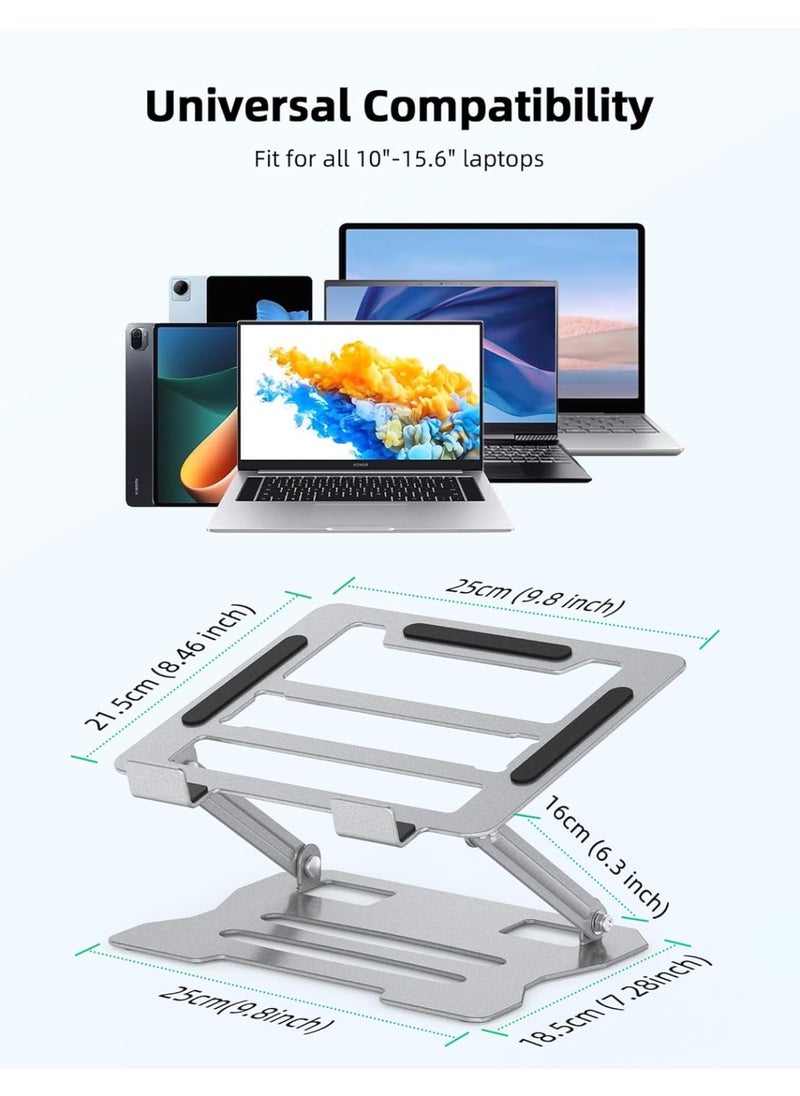 Generic Adjustable Aluminum Laptop Stand – Ergonomic Foldable Laptop Riser for Desk, Universal Holder for 10''–15.6'' Laptops and Tablets, Silver  - Image 2