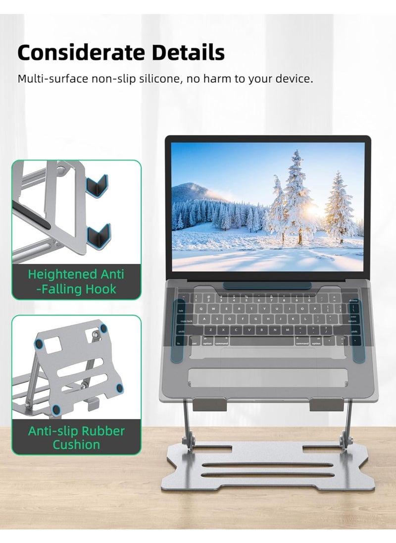Generic Adjustable Aluminum Laptop Stand – Ergonomic Foldable Laptop Riser for Desk, Universal Holder for 10''–15.6'' Laptops and Tablets, Silver  - Image 4