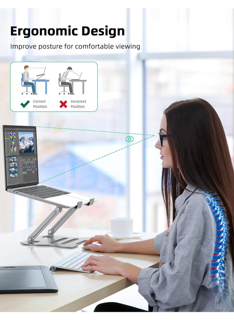 Generic Adjustable Aluminum Laptop Stand – Ergonomic Foldable Laptop Riser for Desk, Universal Holder for 10''–15.6'' Laptops and Tablets, Silver  - Image 5