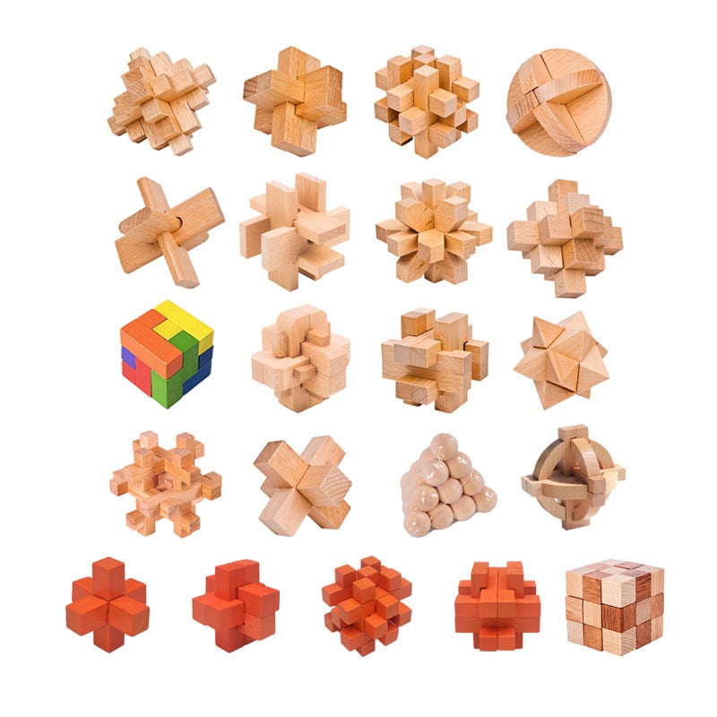 Luban Lock Kongming Lock Full Set Of Children'S Educational Toys For Primary School Students Small Mini Beech Kongming Lock Manufacturers Set - Image 2