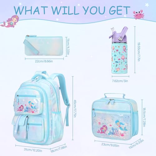 ACESAK Kids School Backpack for Girls Mermaids Bookbag Backpack with 14OZ Water Bottle Lunch Bag Set for GirlsTeens Middle Student Girls Backpacks for School 4pcs Water Bottle - Image 3
