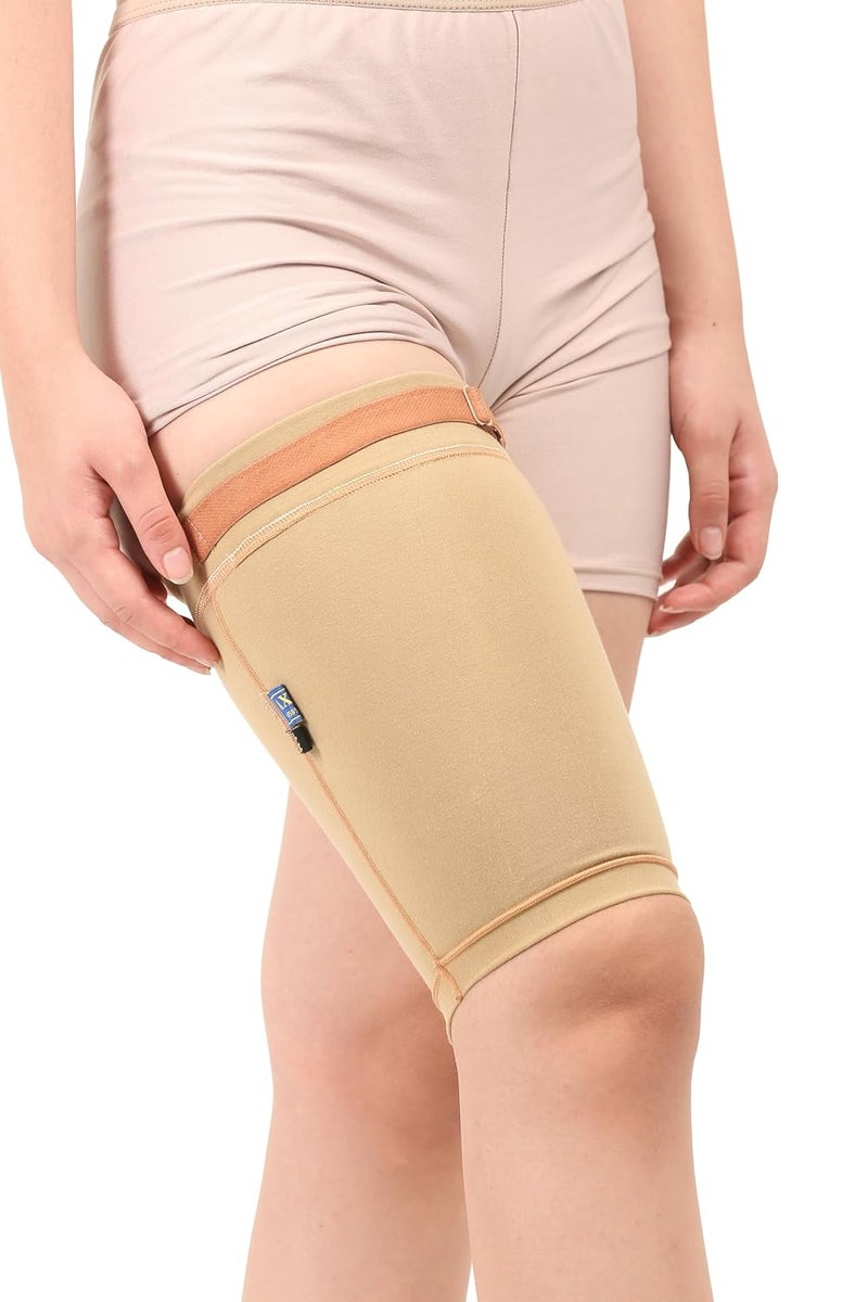 Dermapress Medical Compression Thigh Support Sleeve || MODERATE COMPRESSION || COTTON FABRIC || Groin Support Sleeve || Hamstring Compression Sleeve || Burn recovery || (Large, Beige) - Image 2