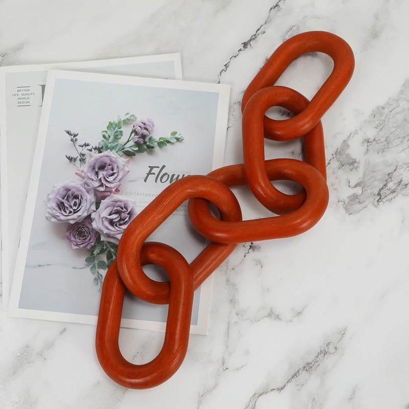 HMASYO Brown Wood Chain Link Decor, 5-Link Wooden Decorative Chain Home Decor Accents, Coffee Table Decor, Shelf Decor Aesthetic, Modern Bookshelf Table Decorative Objects for Living Room - Image 2