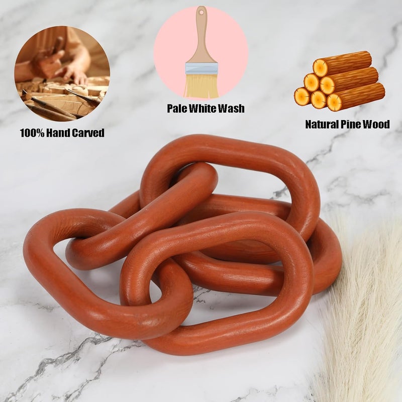 HMASYO Brown Wood Chain Link Decor, 5-Link Wooden Decorative Chain Home Decor Accents, Coffee Table Decor, Shelf Decor Aesthetic, Modern Bookshelf Table Decorative Objects for Living Room - Image 5
