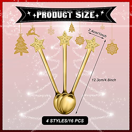Remerry 16 Pieces Christmas Spoon for coffee Creative Stainless Steel Stirring Spoon Bulk for Soup Dessert 4 StylesGold - Image 3