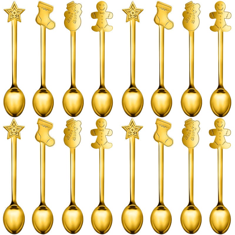 Remerry 16 Pieces Christmas Spoon for coffee Creative Stainless Steel Stirring Spoon Bulk for Soup Dessert 4 StylesGold - Image 2