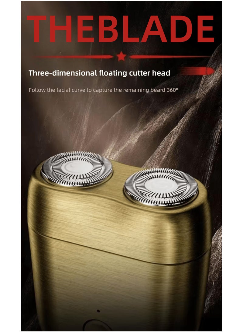 DC-ITECH - Electric Mini Shaver for Men Stylish Razor Dual Head Portable Traveling Washable Shaver Gold - Image 1