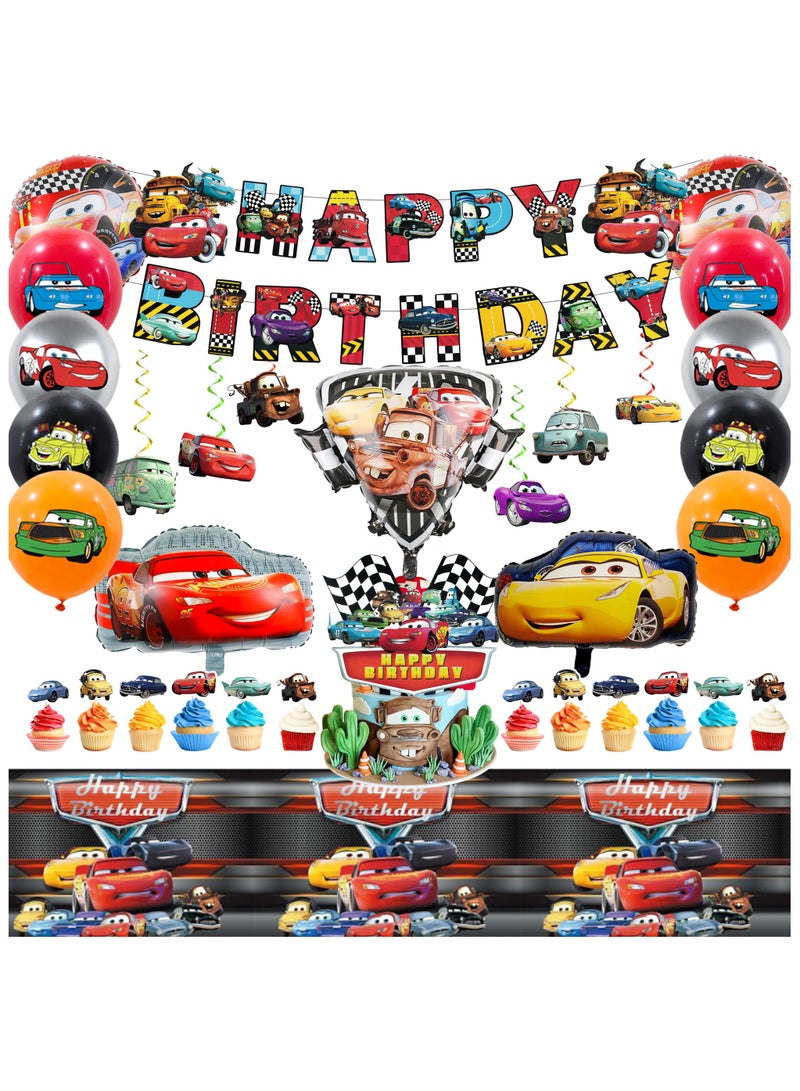FRUITFUL PARTY Lightning McQueen Birthday Party Supplies, 38 Pcs Car Theme Party Decorations Set Cars Birthday Decorations Banner Tablecloth Cars Balloons Cake Topper etc Lightning McQueen Party Supplies - Image 1