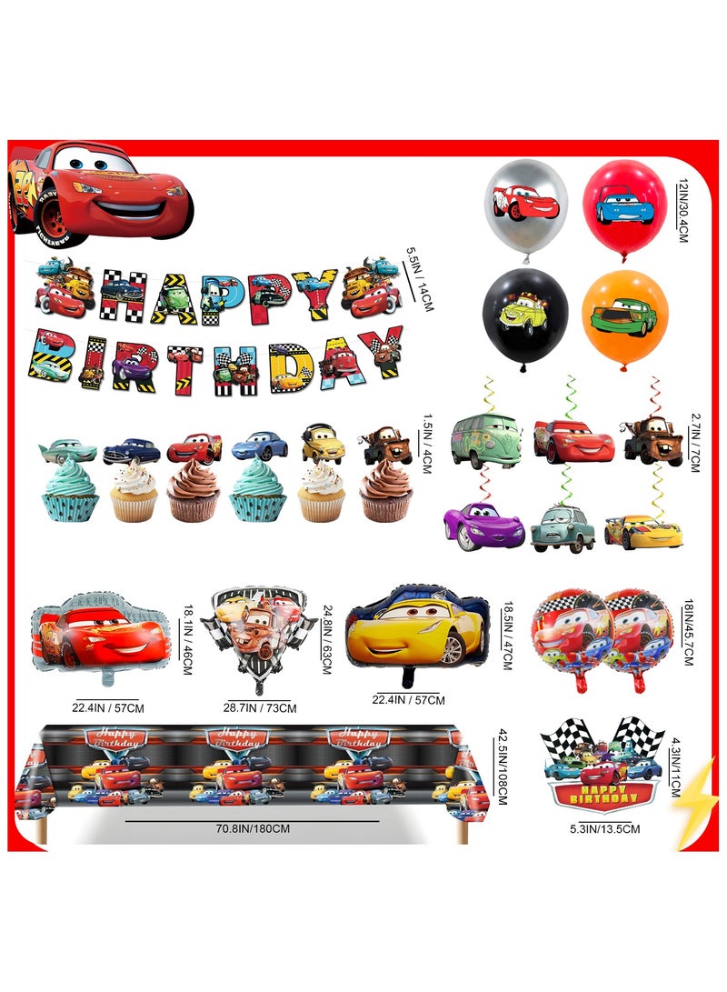 FRUITFUL PARTY Lightning McQueen Birthday Party Supplies, 38 Pcs Car Theme Party Decorations Set Cars Birthday Decorations Banner Tablecloth Cars Balloons Cake Topper etc Lightning McQueen Party Supplies - Image 3