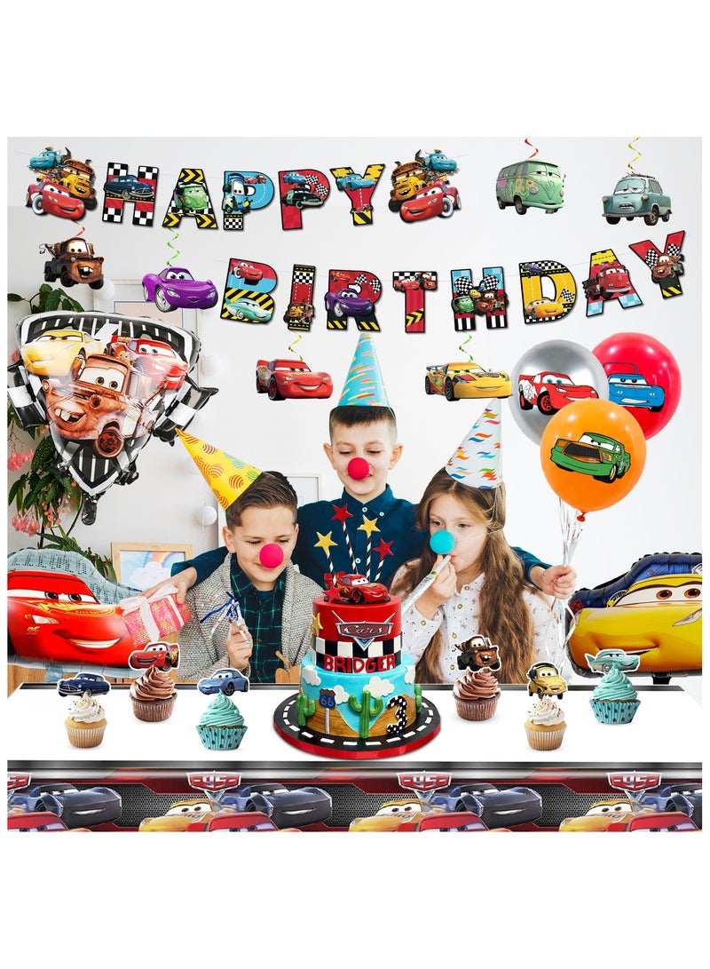 FRUITFUL PARTY Lightning McQueen Birthday Party Supplies, 38 Pcs Car Theme Party Decorations Set Cars Birthday Decorations Banner Tablecloth Cars Balloons Cake Topper etc Lightning McQueen Party Supplies - Image 4