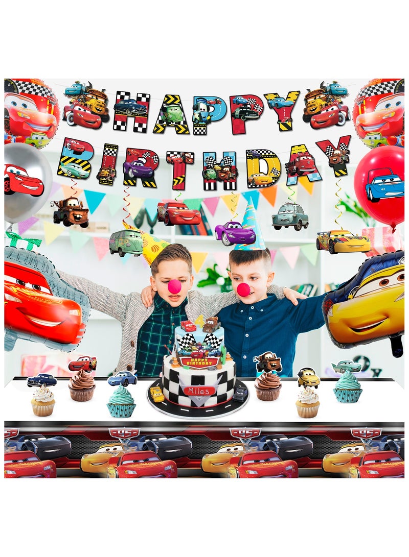FRUITFUL PARTY Lightning McQueen Birthday Party Supplies, 38 Pcs Car Theme Party Decorations Set Cars Birthday Decorations Banner Tablecloth Cars Balloons Cake Topper etc Lightning McQueen Party Supplies - Image 5