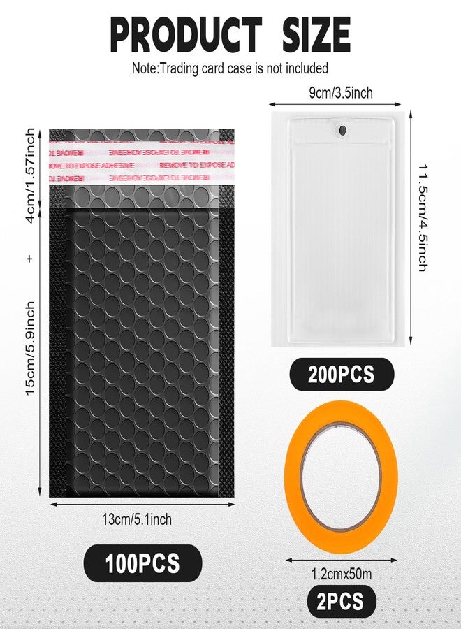 Engrowtic 302 Pcs Trading Card Shipping Protector Set Include 200 Precut Plastic Inserts Card Mailers 100 Poly Bubble Mailers Padded Envelopes and 2 Masking Tape(Black,5.1 x 5.9 Inch) - Image 2