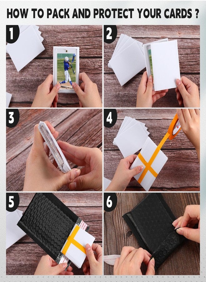 Engrowtic 302 Pcs Trading Card Shipping Protector Set Include 200 Precut Plastic Inserts Card Mailers 100 Poly Bubble Mailers Padded Envelopes and 2 Masking Tape(Black,5.1 x 5.9 Inch) - Image 4