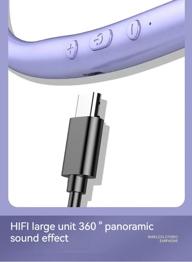 New neck-mounted Bluetooth ultra-long battery life earphones hanging neck sports wireless Bluetooth earphones (purple) - Image 4